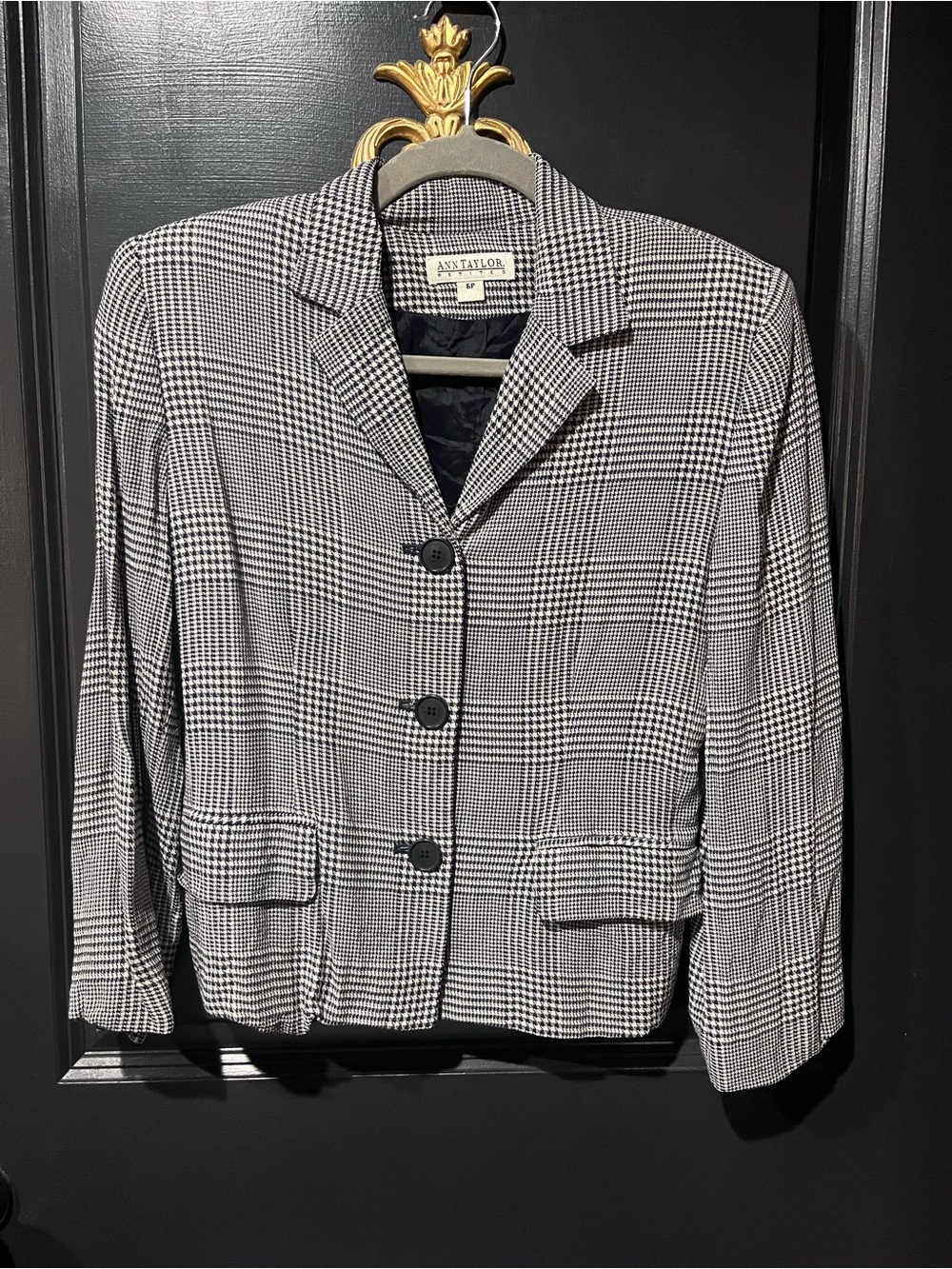 Ann Taylor Black & White Plaid Blazer